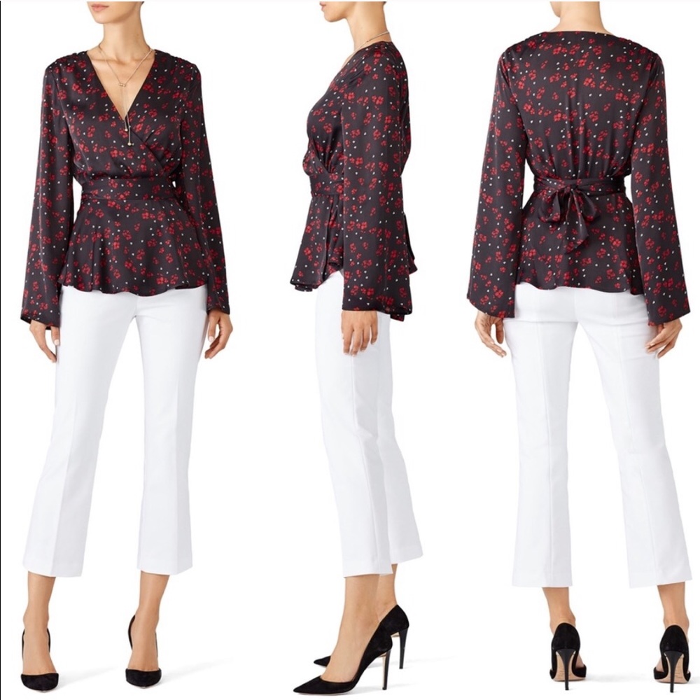 L’Academie Floral Print Wrap Blouse